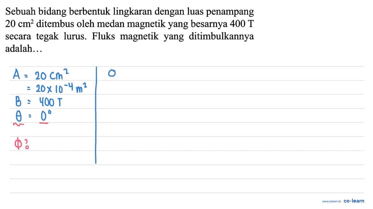 Sebuah bidang berbentuk lingkaran dengan luas penampang 20