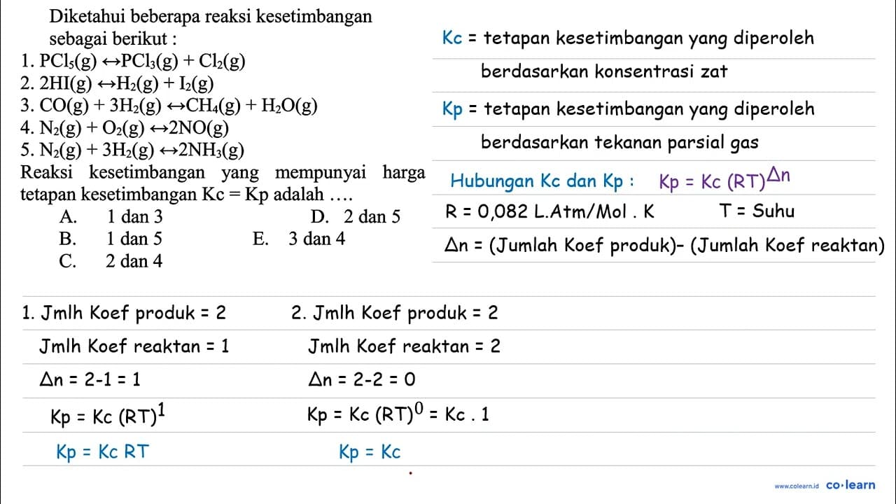 Diketahui beberapa reaksi kesetimbangan sebagai berikut :