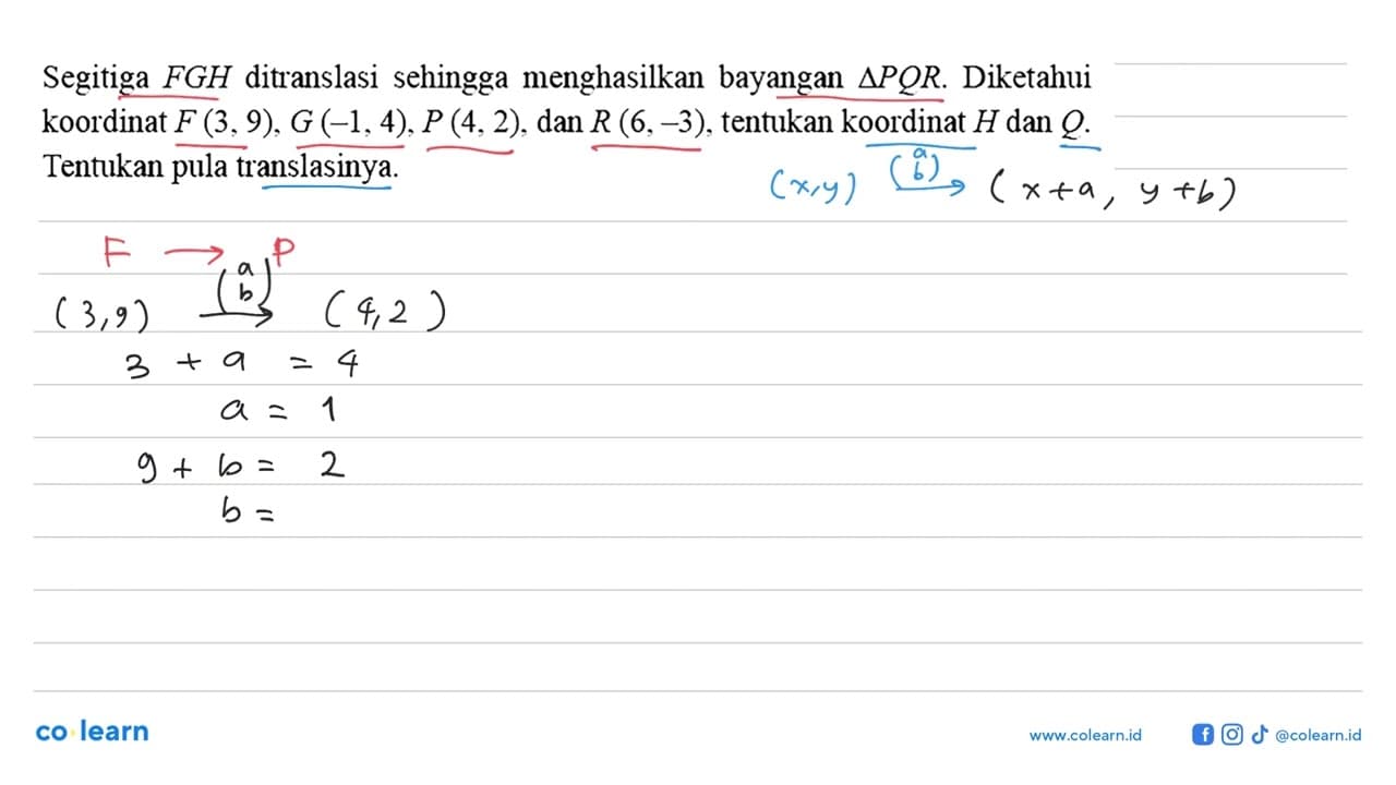 Segitiga FGH ditranslasi sehingga menghasilkan bayangan