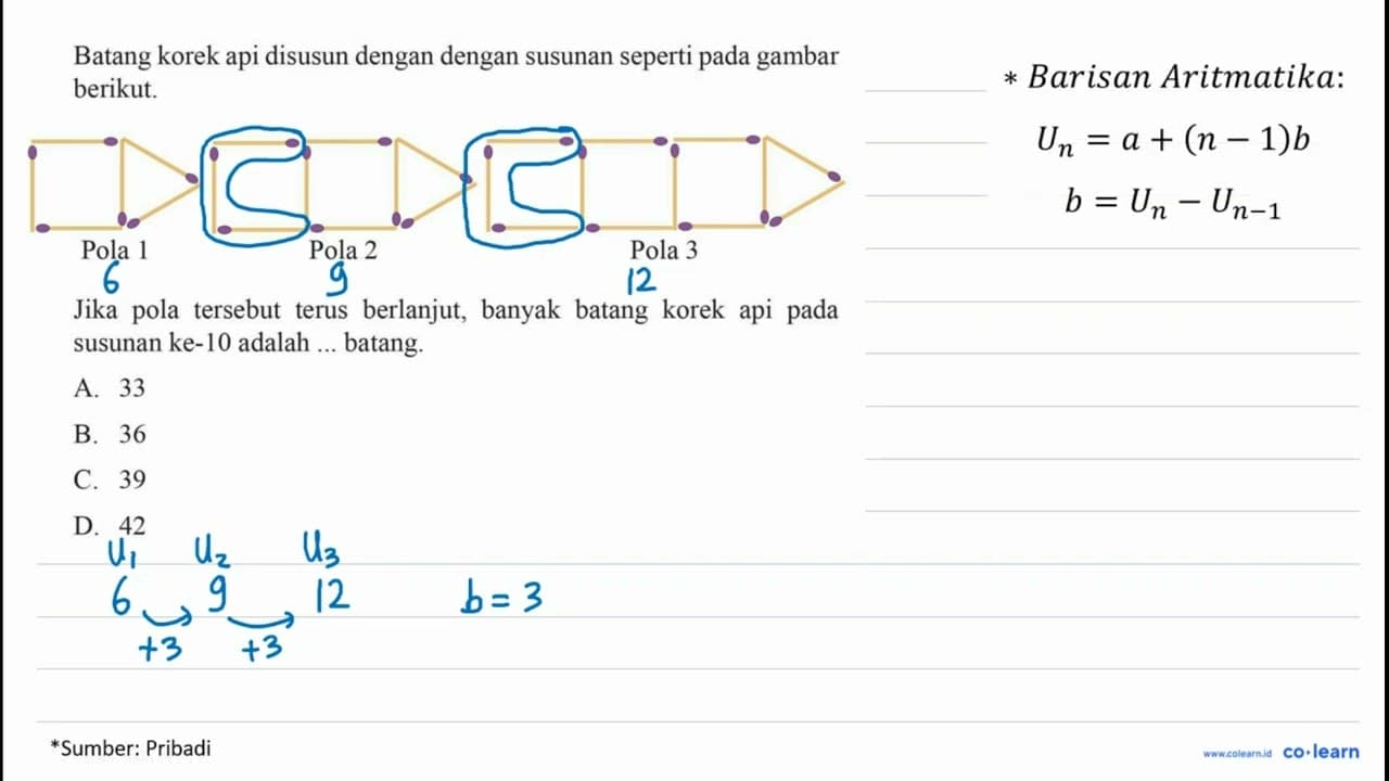 Batang korek api disusun dengan susunan seperti pada gambar