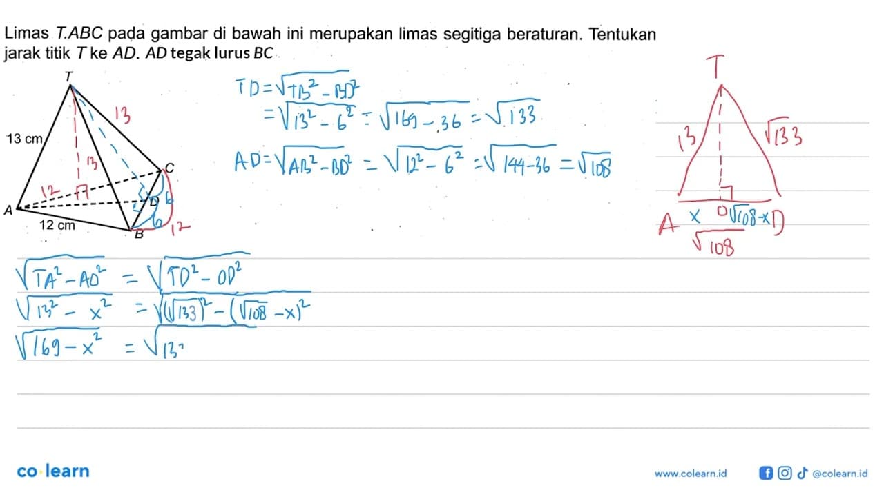 Limas T.ABC pada gambar di bawah ini merupakan limas