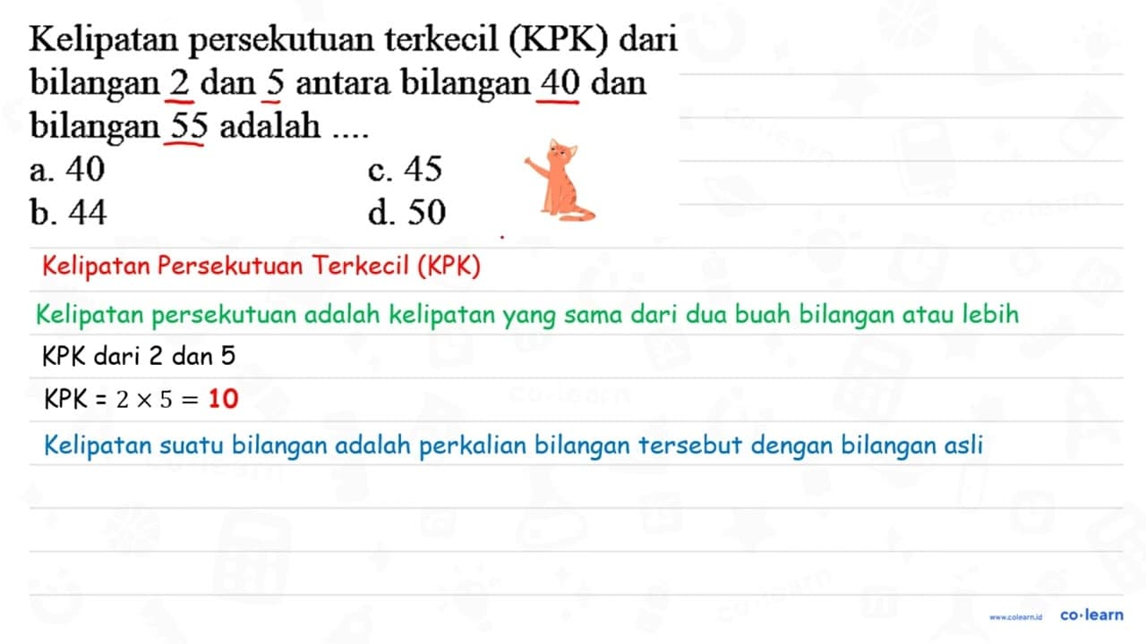 Kelipatan persekutuan terkecil (KPK) dari bilangan 2 dan 5