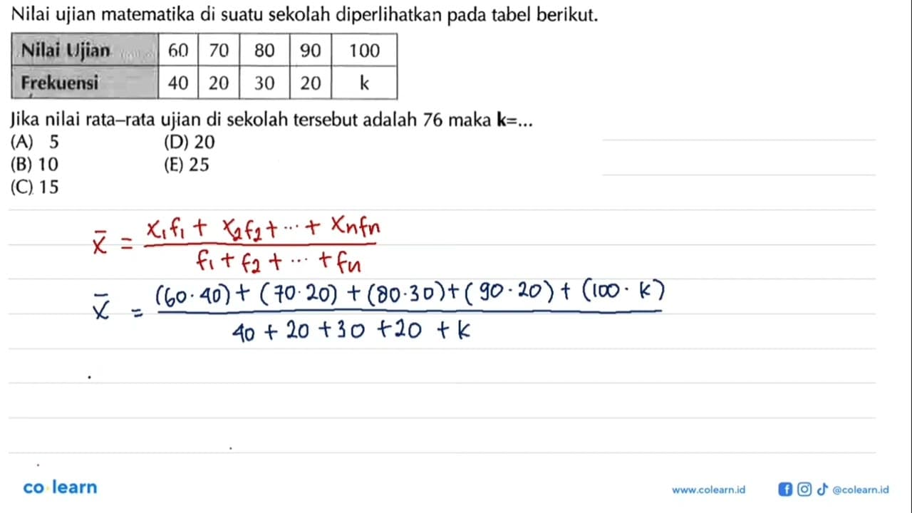 Nilai ujian matematika di suatu sekolah diperlihatkan pada