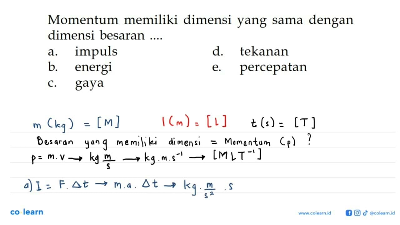 Momentum memiliki dimensi yang sama dengan dimensi besaran