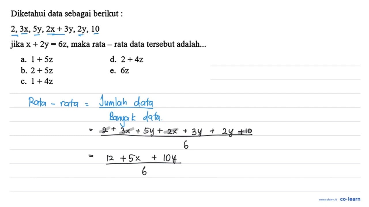 Diketahui data sebagai berikut : 2,3 x, 5 y, 2 x+3 y, 2 y,