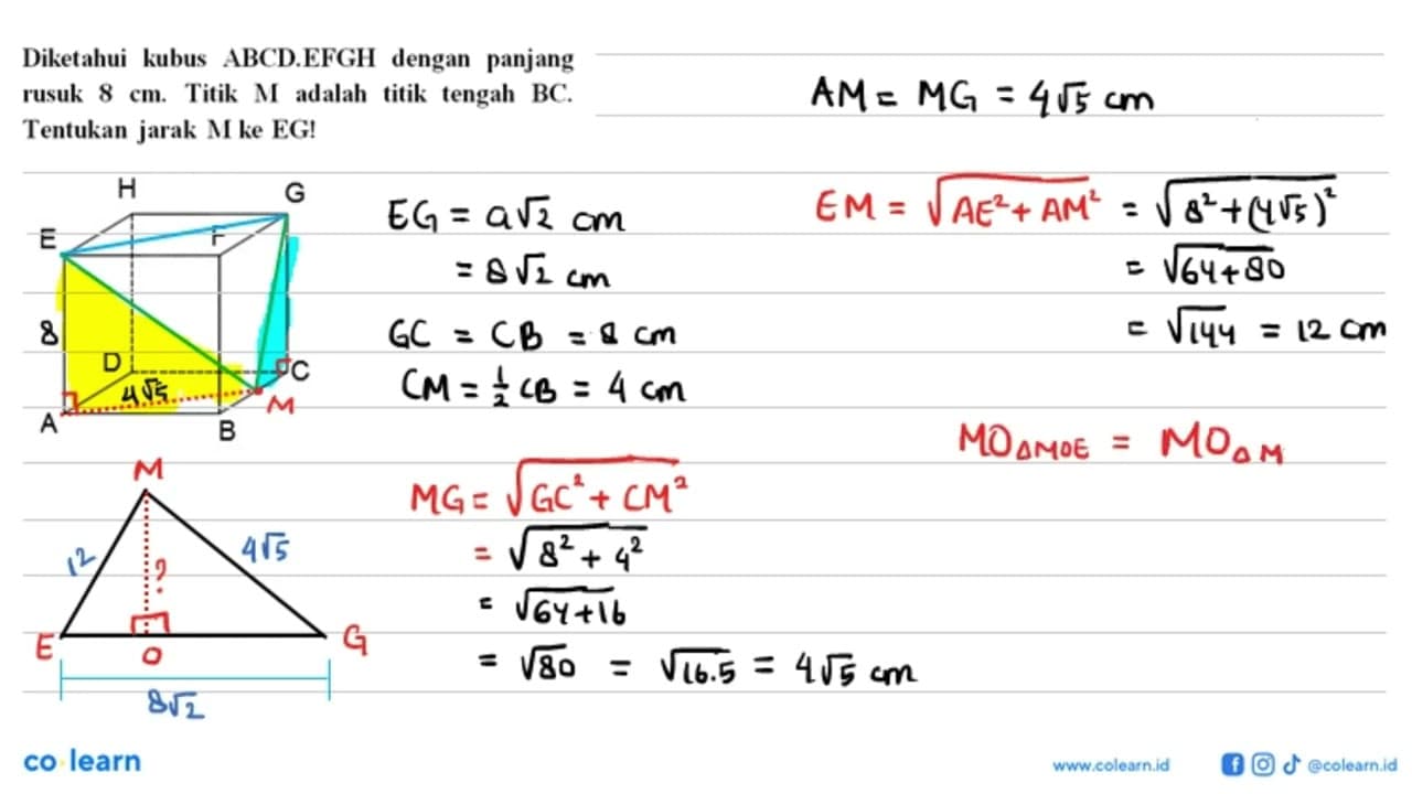 Diketahui kubus ABCD.EFGH dengan panjang rusuk 8 cm. Titik
