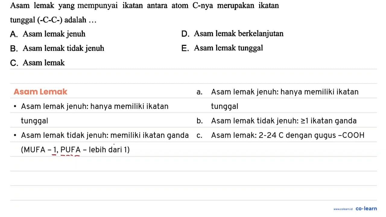 Asam lemak yang mempunyai ikatan antara atom C-nya