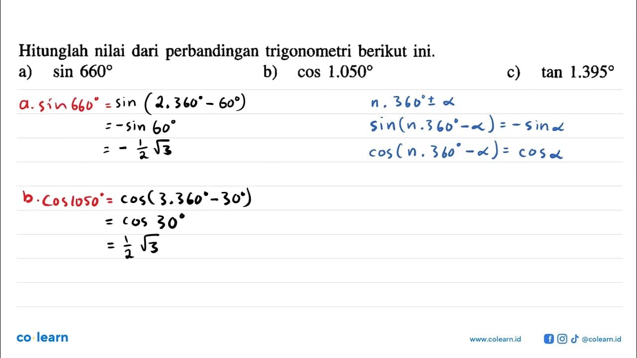 Hitunglah nilai dari perbandingan trigonometri berikut ini.