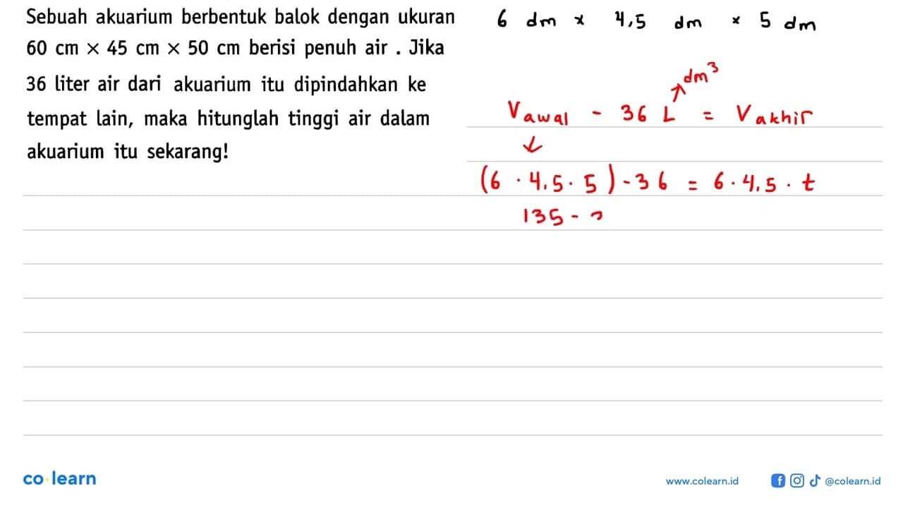 Sebuah akuarium berbentuk balok dengan ukuran 60 cm x 45 cm