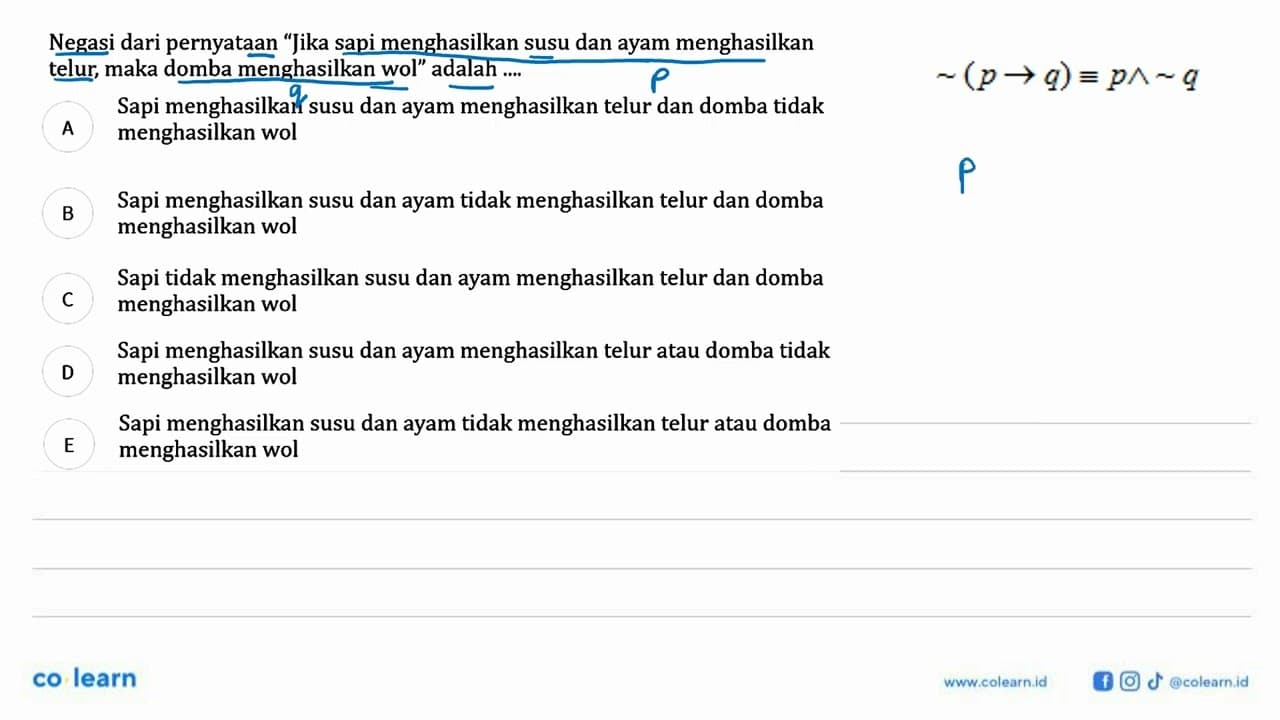 Negasi dari pernyataan "Jika sapi menghasilkan susu dan