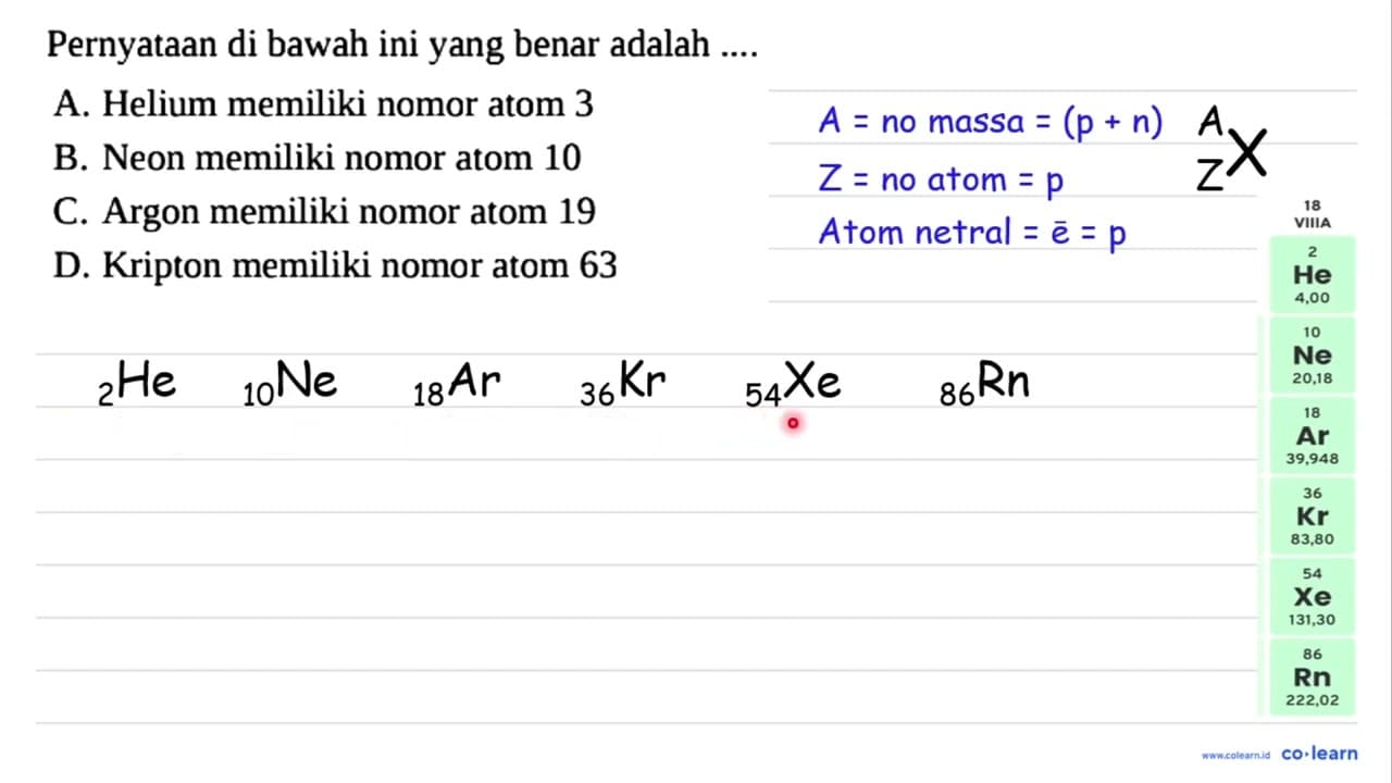 Pernyataan di bawah ini yang benar adalah .... A. Helium