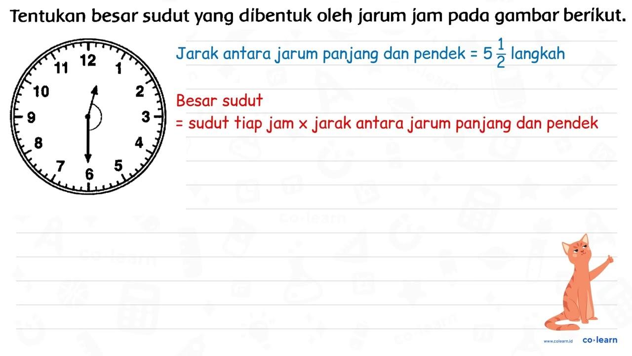 Tentukan besar sudut yang dibentuk oleh jarum jam pada