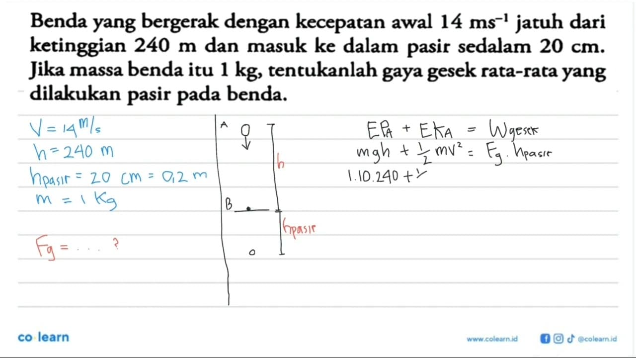 Benda yang bergerak dengan kecepatan awal 14 ms^-1 jatuh