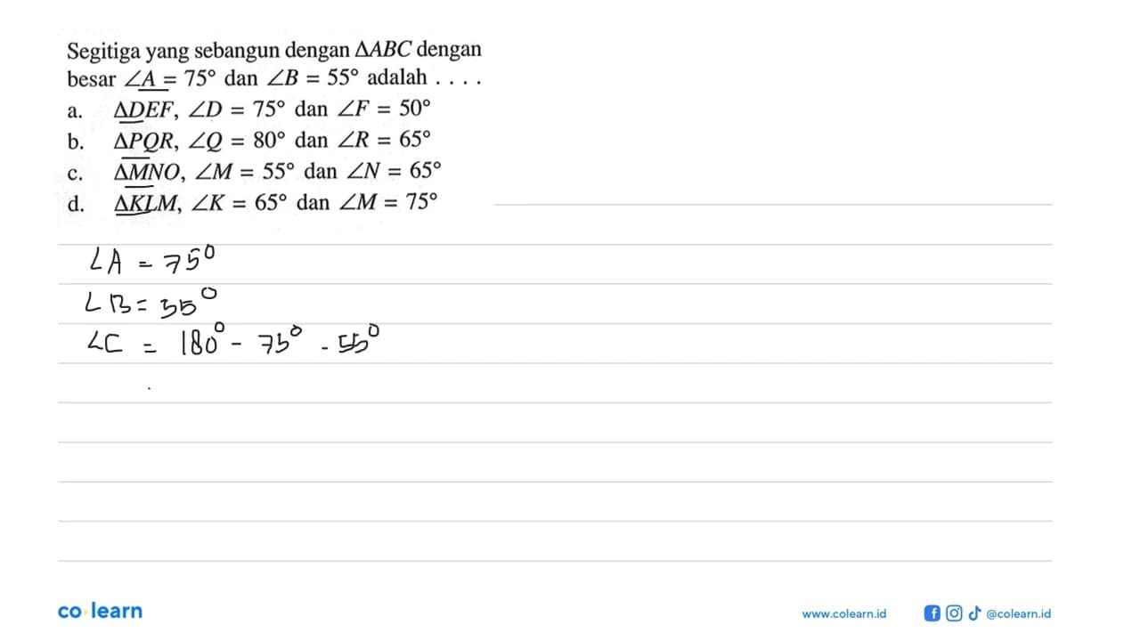 Segitiga yang sebangun dengan segitiga ABC dengan besar