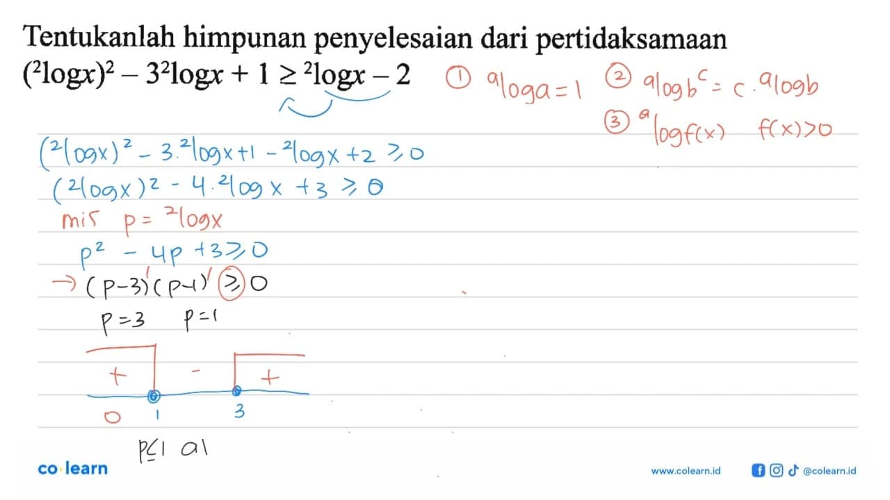 Tentukanlah himpunan penyelesaian dari pertidaksamaan (2log