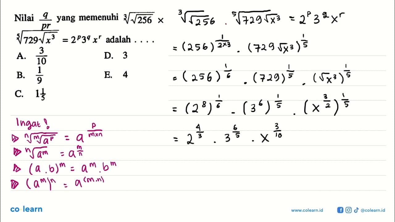 Nilai q/pr yang memenuhi (256^(1/2)^(1/3)) x (729