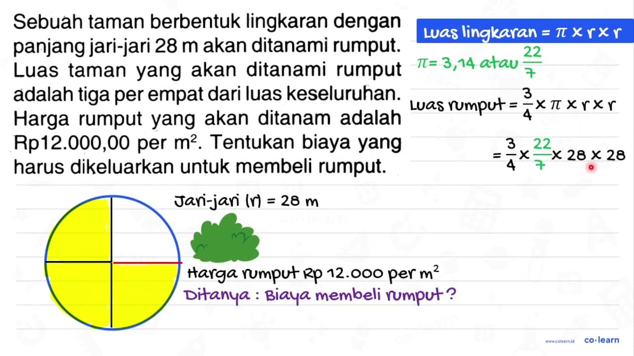 Sebuah taman berbentuk lingkaran dengan panjang jari-jari