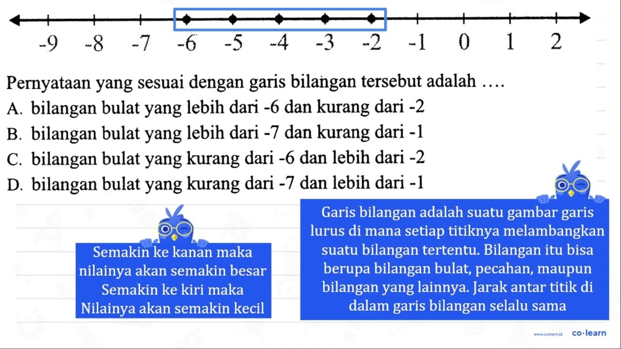 -> -9 -8 -7 -6 -5 -4 -3 -2 -1 0 1 2 Pernyataan yang sesuai