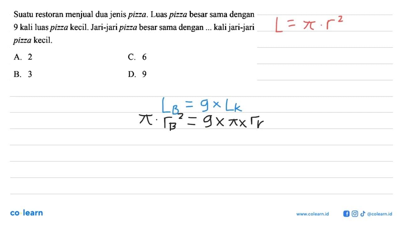 Suatu restoran menjual dua jenis pizza. Luas pizza besar