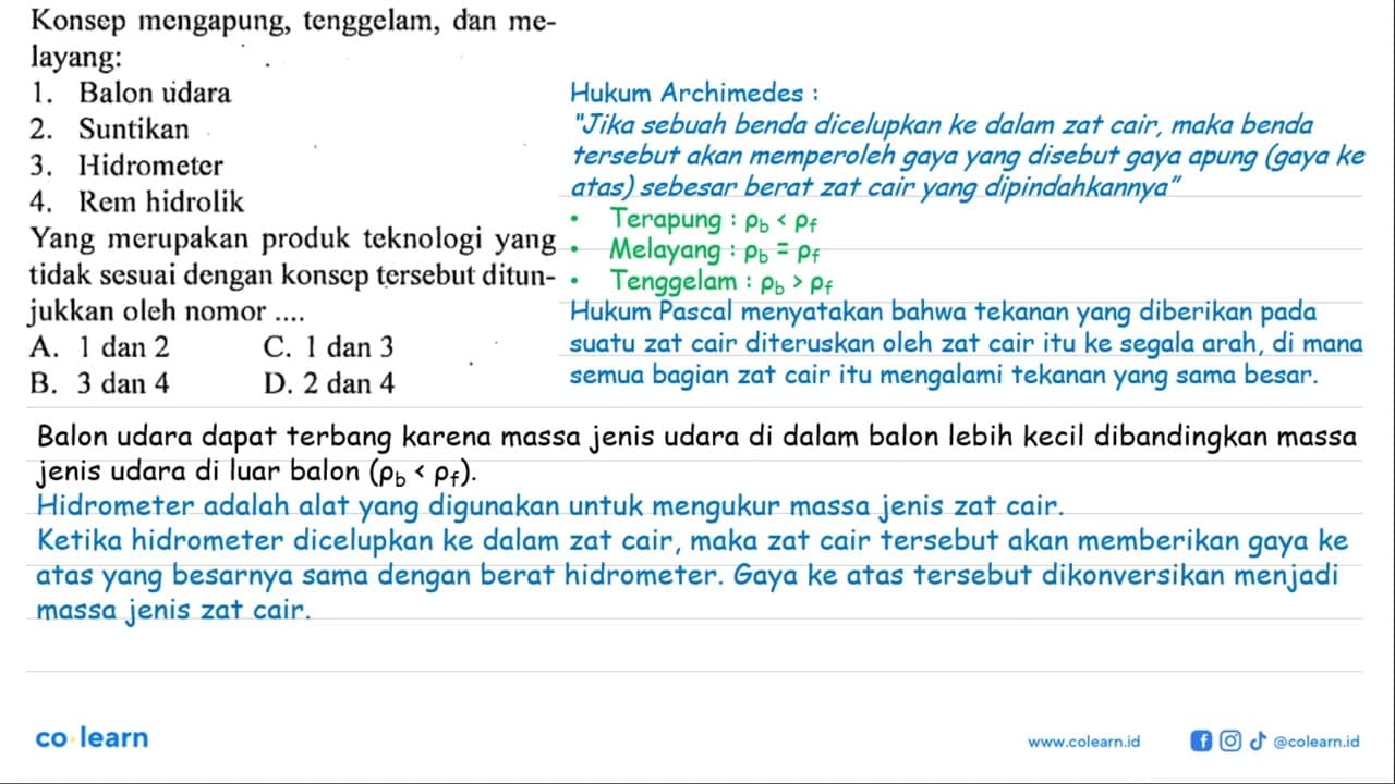 Konsep mengapung, tenggelam, dan melayang:1. Balon uidara2.