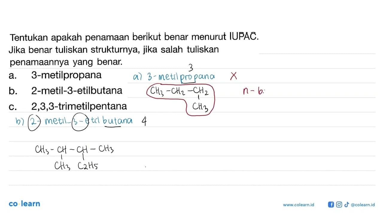 Tentukan apakah penamaan berikut benar menurut IUPAC. Jika