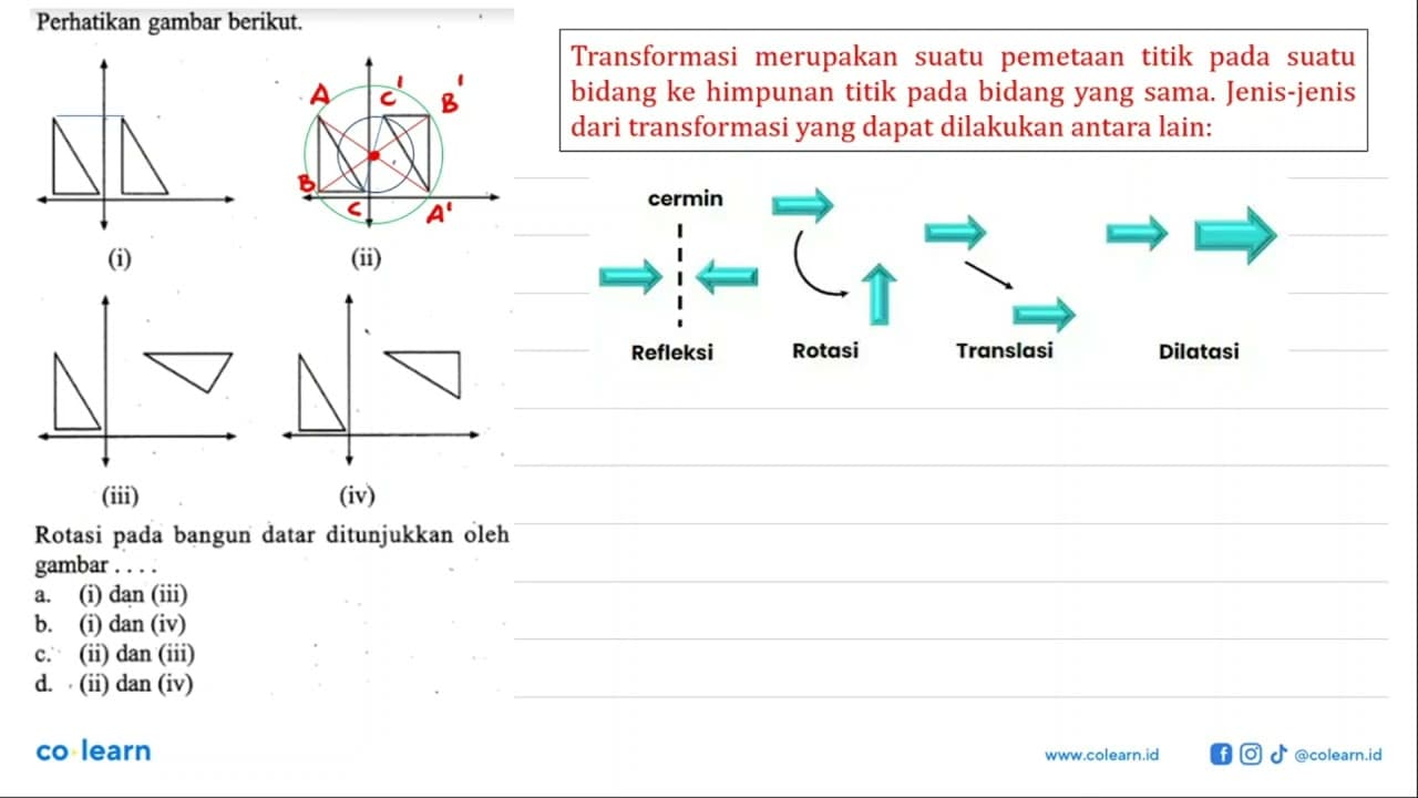 Perhatikan gambar berikut.(i)(ii)(iii)(iv)Rotasi pada