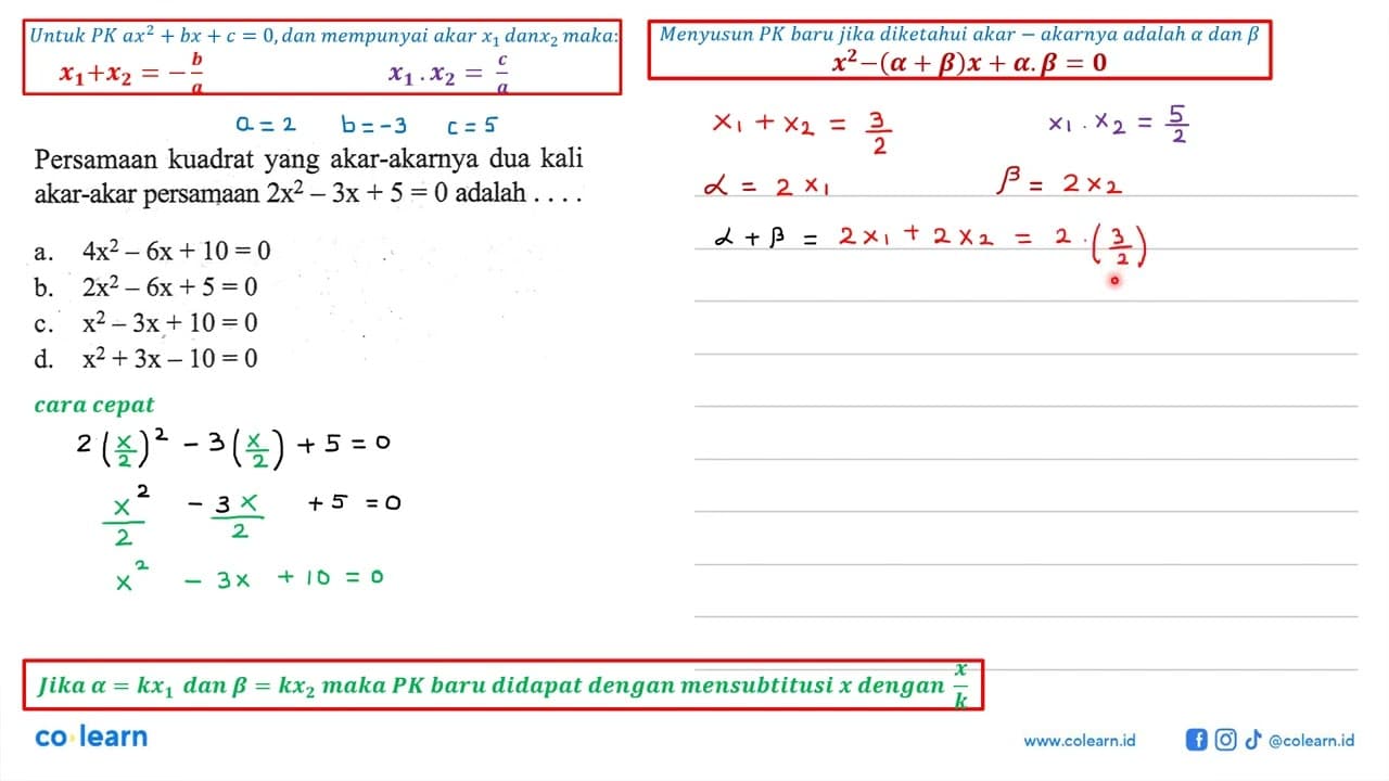 Persamaan kuadrat yang akar-akarnya dua kali akar-akar