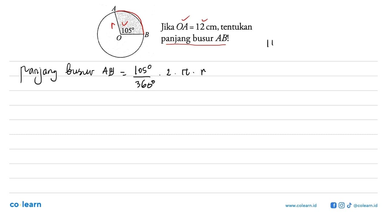 Jika OA=12 cm, tentukan panjang busur AB!