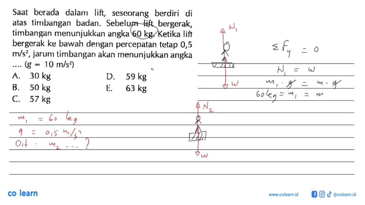 Saat berada dalam lift, seseorang berdiri di atas timbangan