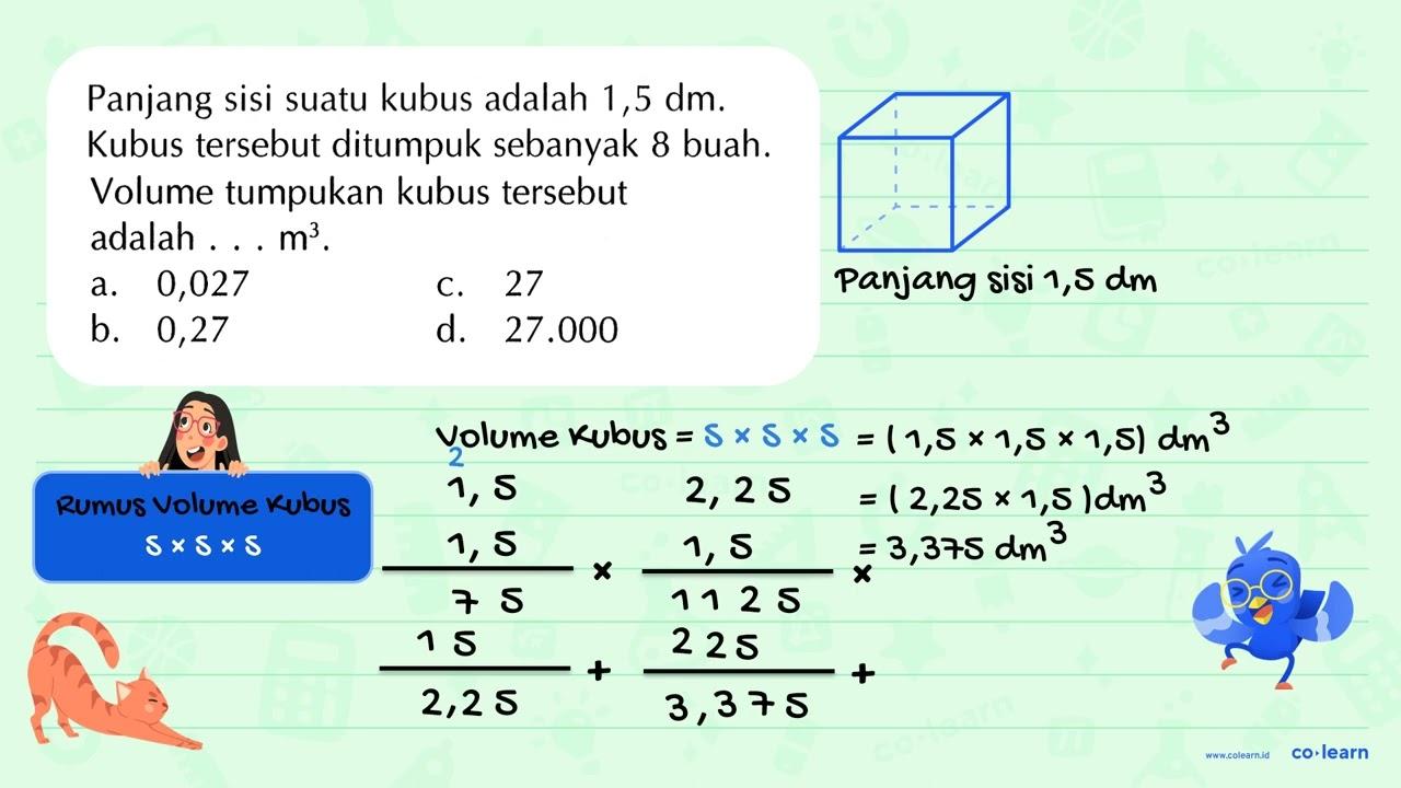 Panjang sisi suatu kubus adalah 1,5 dm. Kubus tersebut