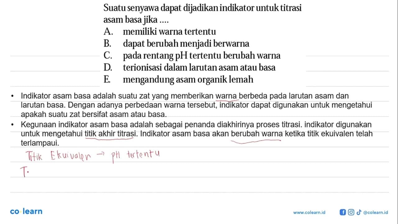 Suatu senyawa dapat dijadikan indikator untuk titrasi asam