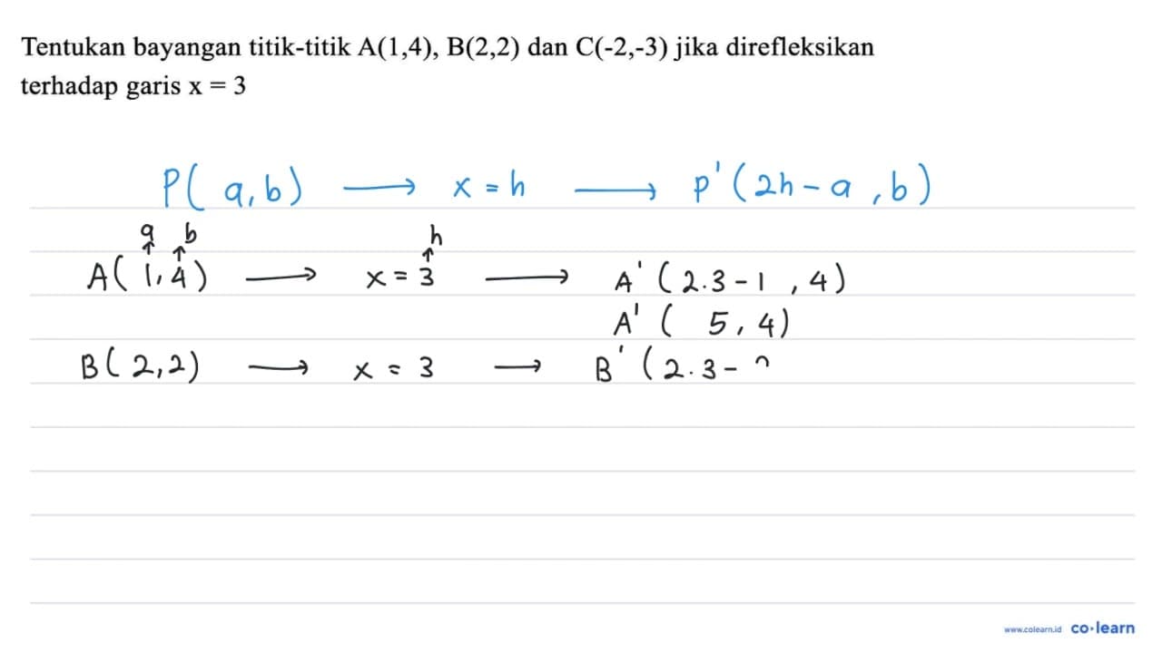 Tentukan bayangan titik-titik A(1,4), B(2,2) dan C(-2,-3)