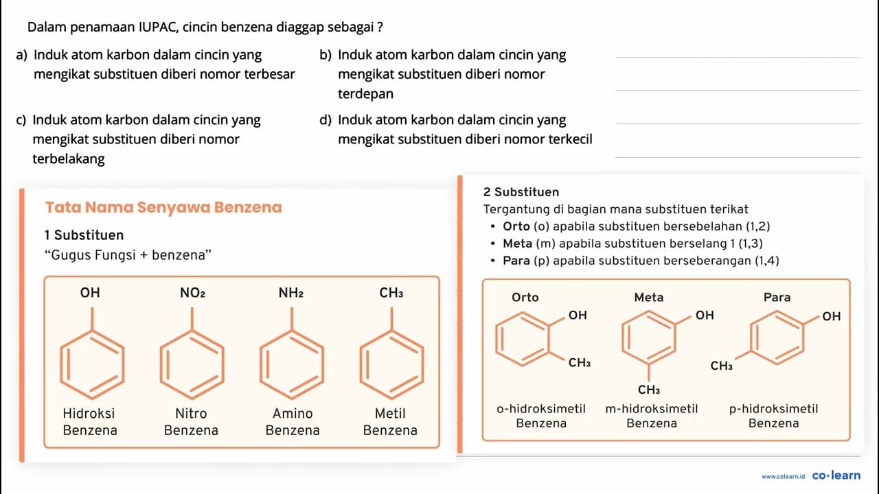 Dalam penamaan IUPAC, cincin benzena dianggap sebagai?