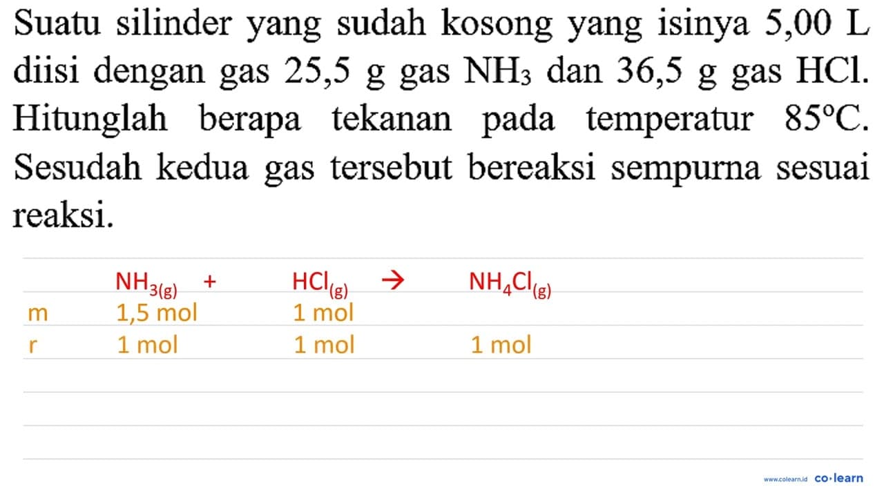 Suatu silinder yang sudah kosong yang isinya 5,00 ~L diisi