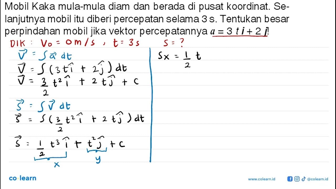 Mobil Kaka mula-mula diam dan berada di pusat koordinat.