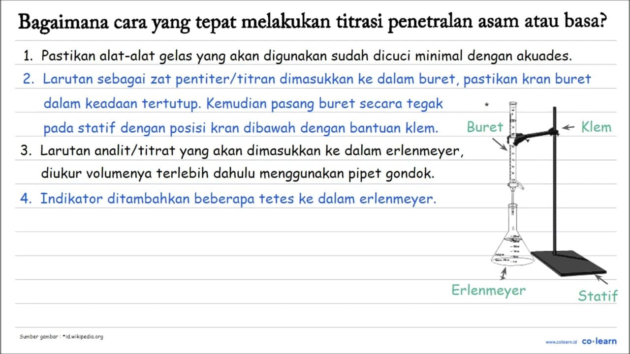 Bagaimana cara yang tepat melakukan titrasi penetralan asam