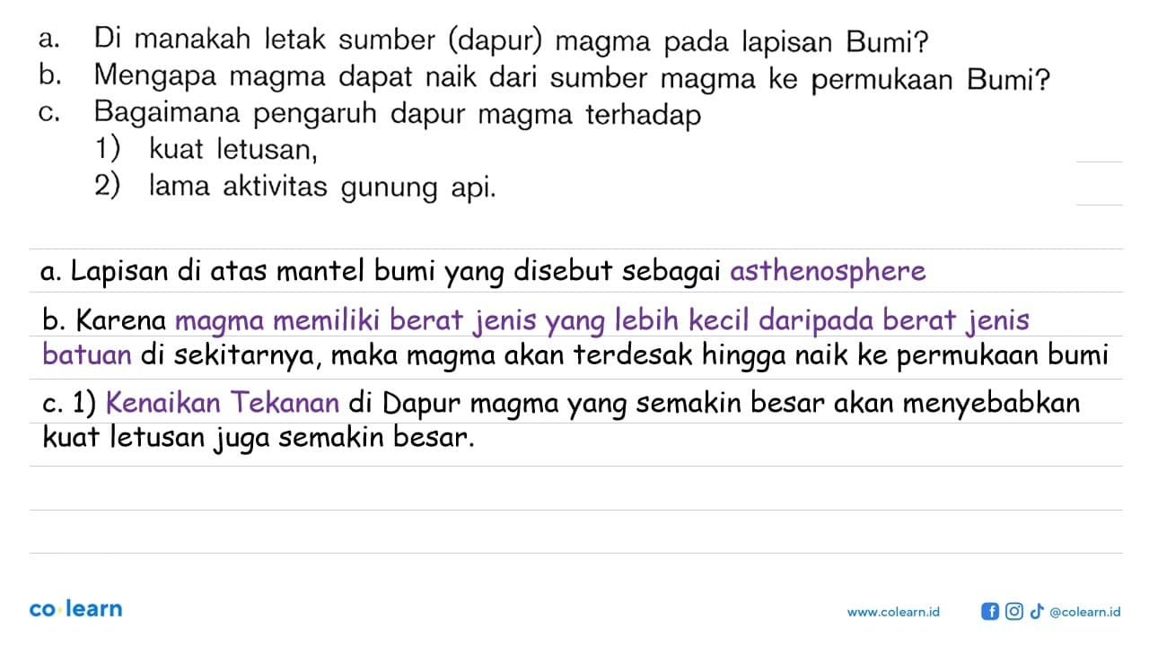 a. Di manakah letak sumber (dapur) magma pada lapisan Bumi?