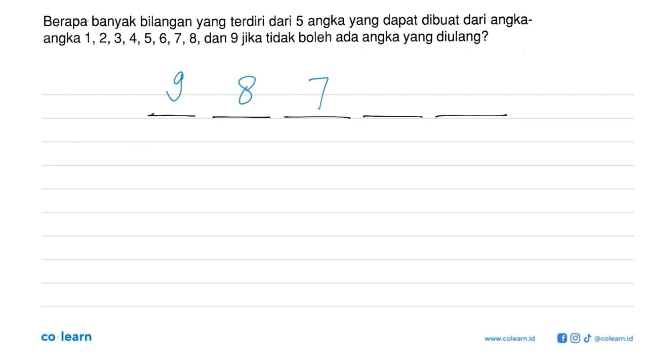 Berapa banyak bilangan yang terdiri dari 5 angka yang dapat