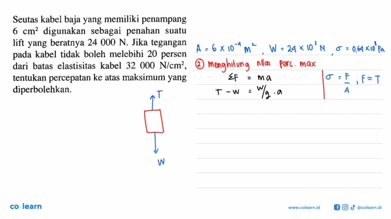 Seutas kabel baja yang memiliki penampang 6 cm^2 digunakan