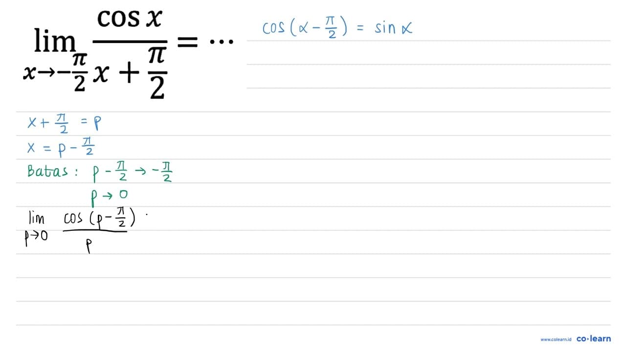 lim _(x ->-(pi)/(2)) (cos x)/(x+(pi)/(2))=..