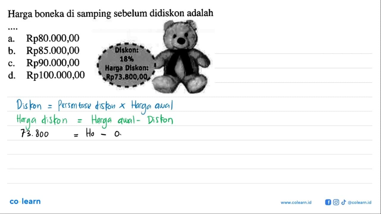 Harga boneka di samping sebelum didiskon adalah....