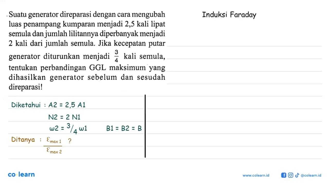 Suatu generator direparasi dengan cara mengubah luas