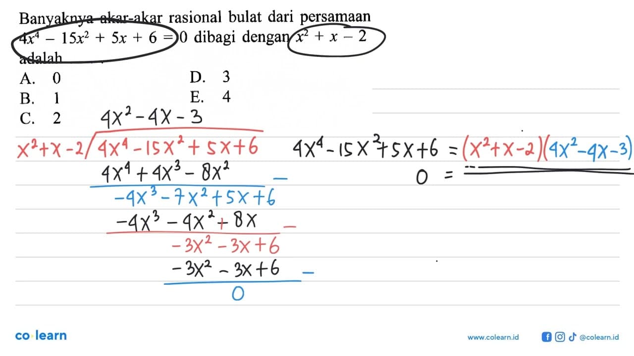 Banyaknya akar-akar rasional bulat dari persamaan