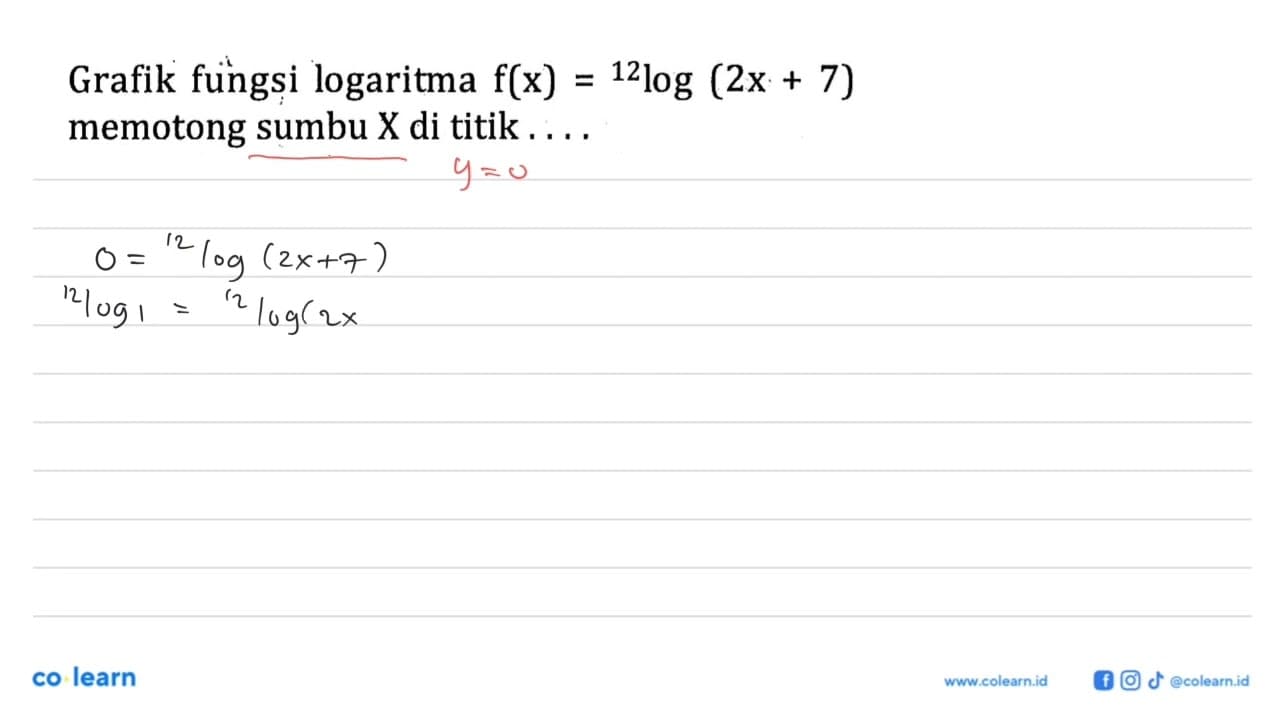 Grafik fungsi logaritma f(x)=12log(2x+7) memotong sumbu X