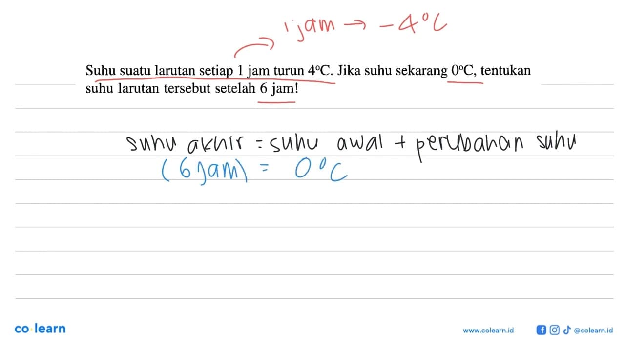 Suhu suatu larutan setiap 1 jam turun 4 C. Jika suhu