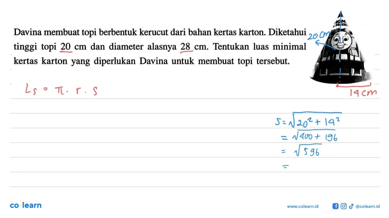 Davina membuattopi berbentuk kerucut dari bahan kertas