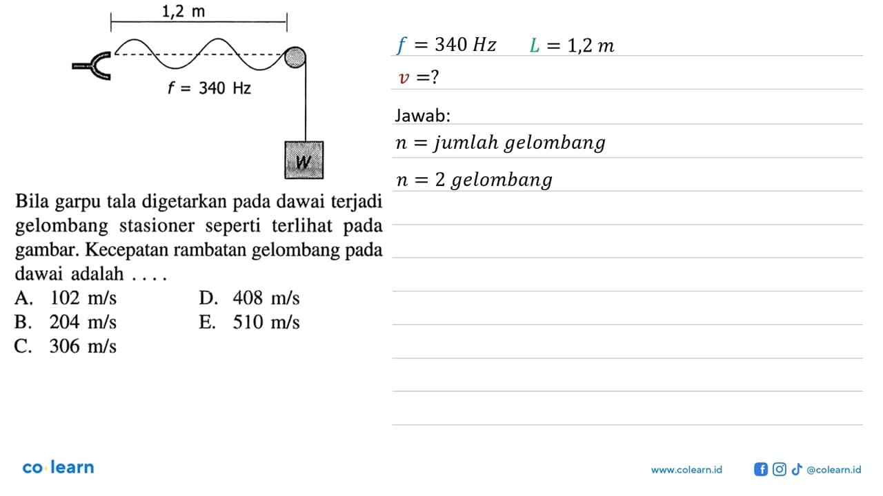 1,2 mf=340 HzBila garpu tala digetarkan pada dawai terjadi