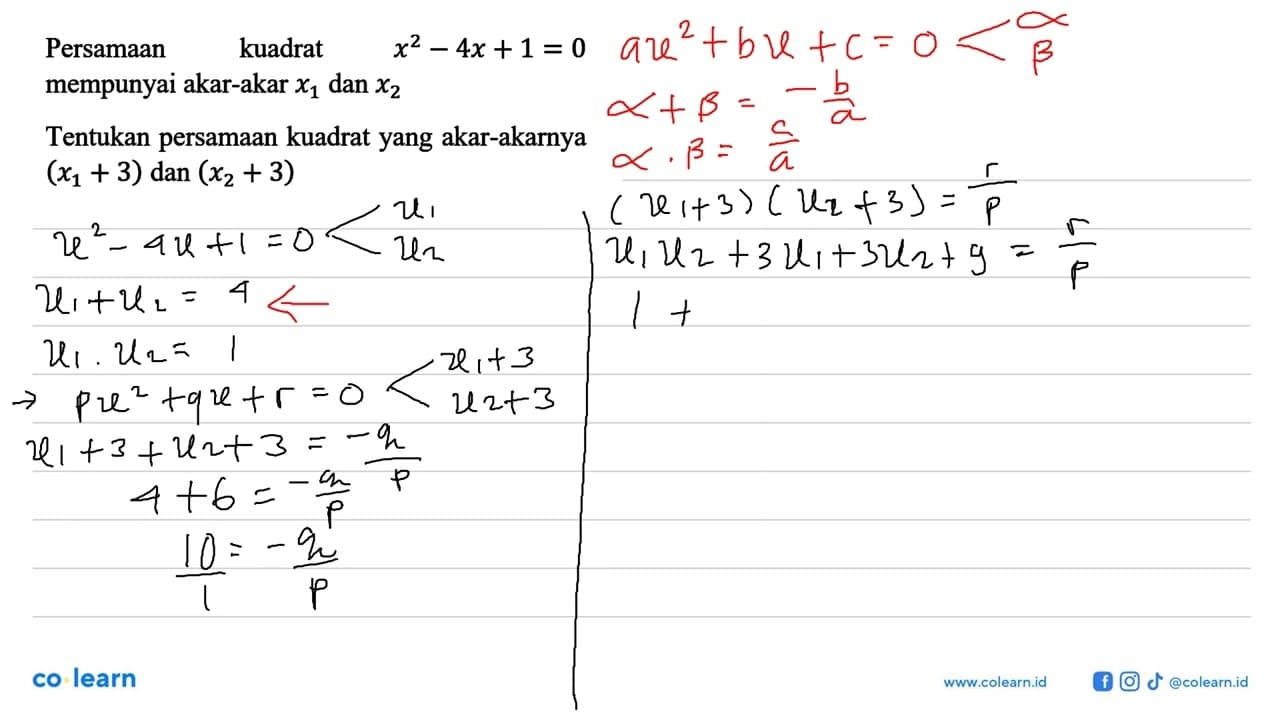 Persamaan kuadrat x^2 - 4x + 1 = 0 mempunyai akar-akar x1