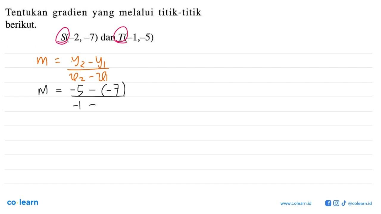 Tentukan gradien yang melalui titik-titik berikut. S(-2