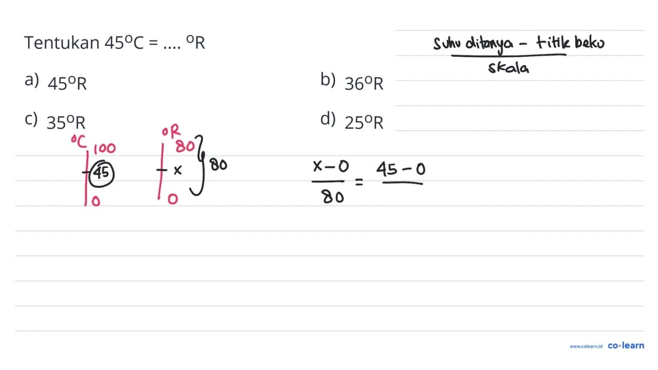 Tentukan 45 C=... . R a) 45 R b) 36 R C) 35 R d) 25 R